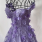 Princess 3D Flower sweet A-line Tulle Evening Dress/ Purple Prom Dress Handmade Y4677