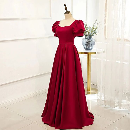 Red Satin Prom Dress Red Dress Puff Sleeve Victorian Dress Y5151