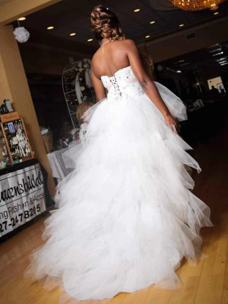 White Tulle High Low Long Prom Dress Formal  Evening Dress Y7849