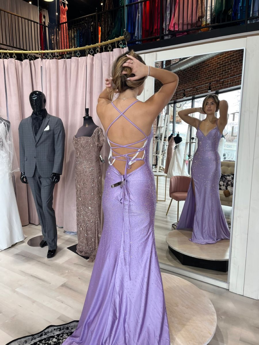 Lavender Mermaid Lace-up Back Prom Dress,Lavender Evening Dress Y4155