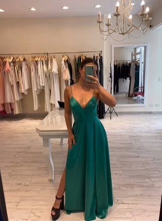 Classic A-line Spaghetti Straps Green Satin Prom Dress,Graduation Dress Y1701