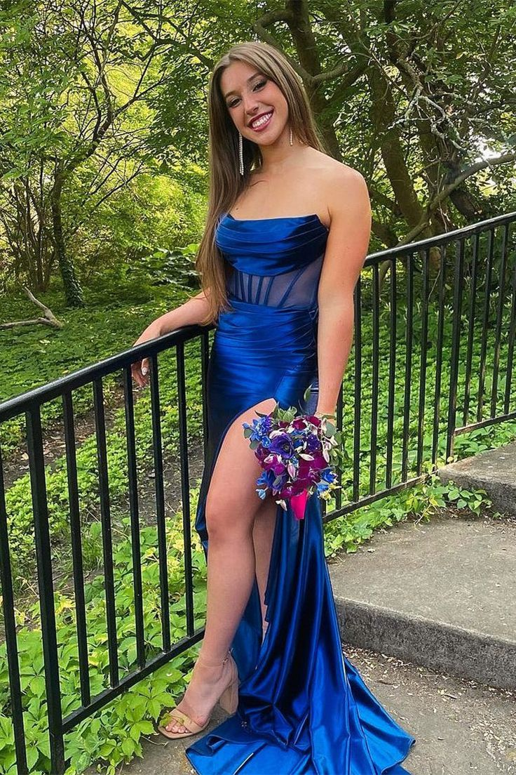 Royal Blue Strapless Scoop Mermaid Long Prom Dress Y5634