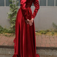 Elegant Square Neck Red Satin A Line Prom Evening Dress Y7855