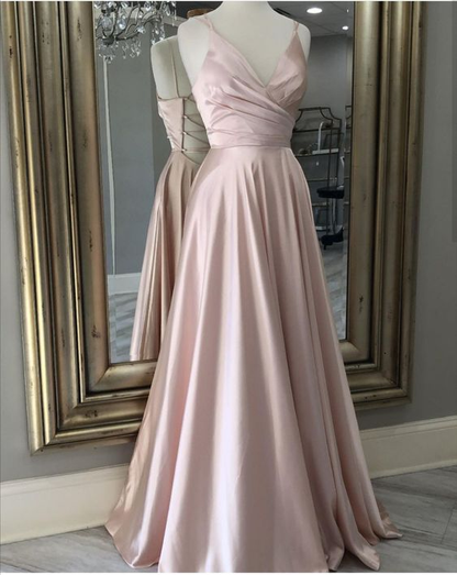 V Neck Prom Dress Long Evening Gown With Tie Back Y7014