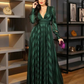 Charming Green Deep V Neck Evening Dress With Long Sleeves  Y6283