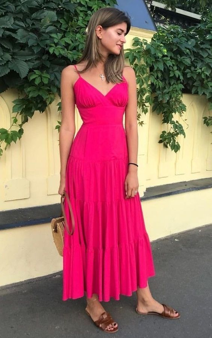 Fashion Hot Pink A-line Spaghetti Straps Prom Dress Y5927