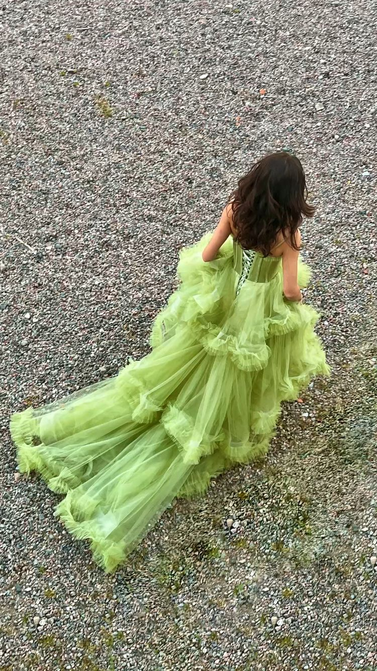 Green Tulle Long Prom Dresses, A-Line Formal Evening Dresses Y2029