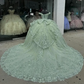 Luxury Mint Green Off The Shoulder Quinceanera Dress Tulle Applique Beading Tiered Bow Birthday Ball Gown Y8125