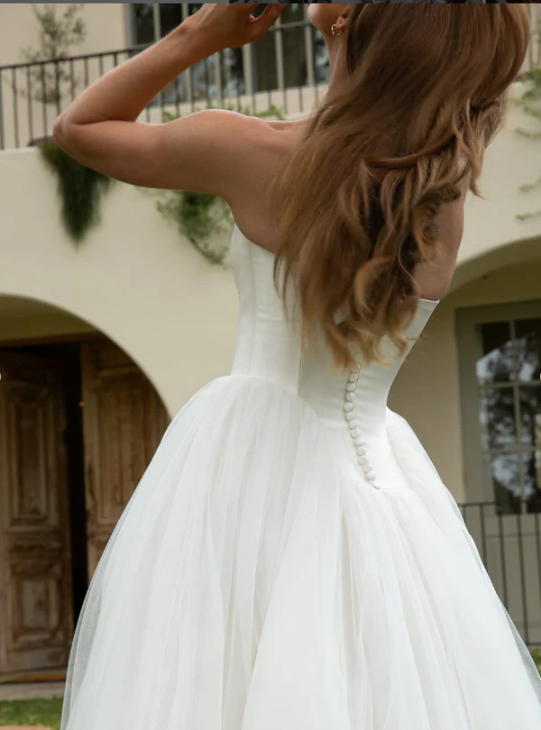 Romantic White A Line Tulle Prom Dress,Formal Wedding Dress Y8084