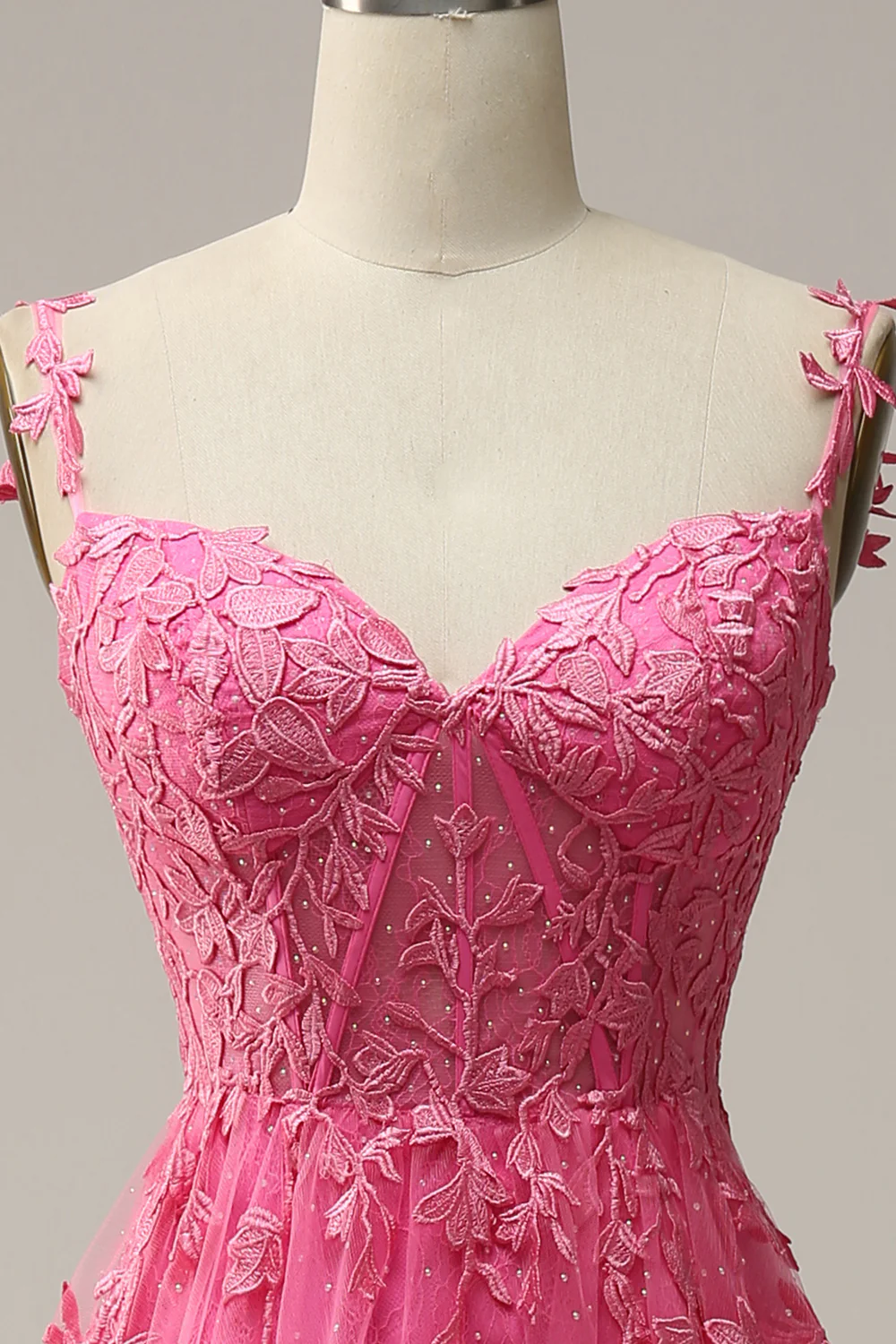 A Line Spaghetti Straps Hot Pink Prom Dress With Appliques Y2800