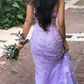 Purple Strapless Tulle Lace Appliques Evening Dress Mermaid Prom Dres Y7910