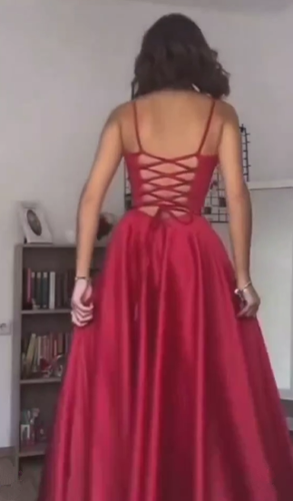 A Line Dark Red Prom Dress With Split Custom Size Y803