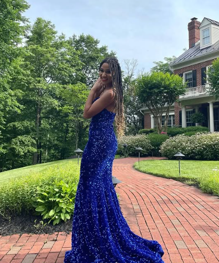 Royal Blue Mermaid Sequins Prom Dress Graduation Dress Black Girls Prom 8th Grade Prom Y495