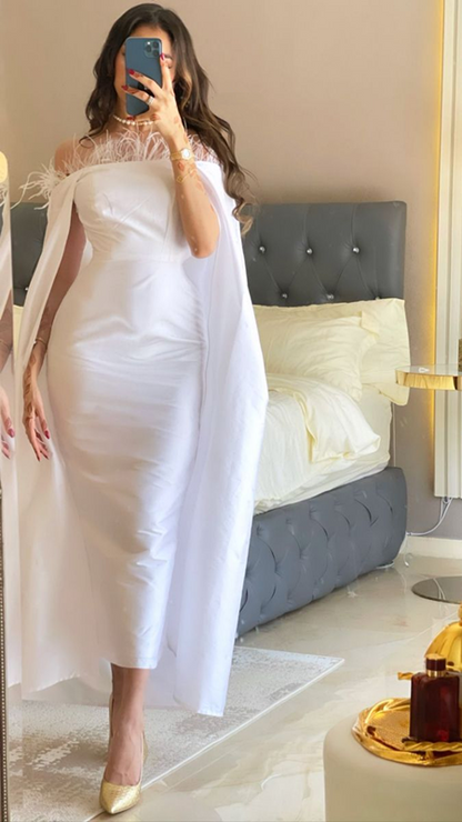 Elegant White Midi-length Prom Dress,White Party Dress  Y4667