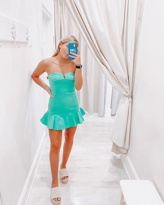 Strapless Mint Green Homecoming Dress,Graduation Dress  Y2071