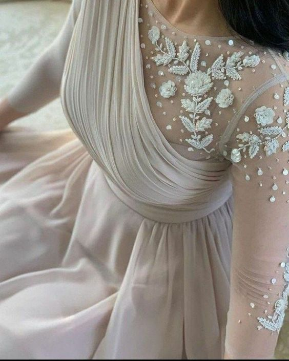 Chic Long Sleeves A-line Prom Dress,Fashion Wedding Guest Dress Y5004