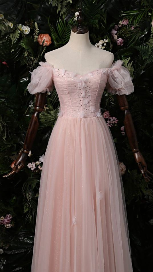 Elegant Pink Off The Shoulder Prom Dress,Pink Evening Dress Y1898