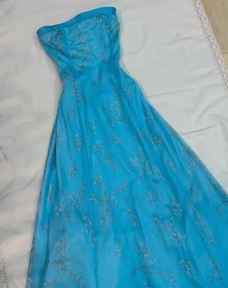 Shiny Strapless Sequins Evening Dress,Blue A Line Prom Dress Y8140