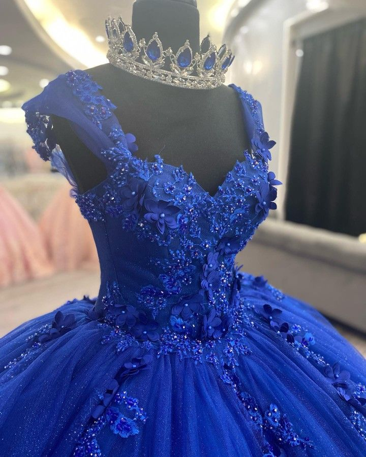 Royal Blue Appliques Tulle Ball Gown,Sweet 16 Dress,Princess Dress,Y2478