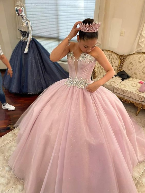strapless rose pink quinceanera dresses
