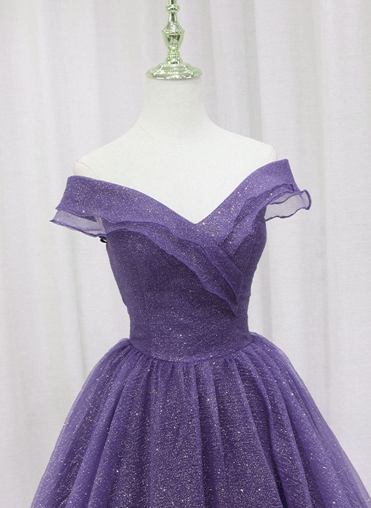 SQOSA A-Line Purple Tulle Beaded Long Prom Dress Formal Evening Gowns QP2272 US6 / As Picture