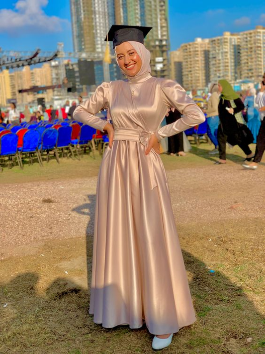 Elegant A-line Long Prom Dress,Muslim Dress,Graduation Dress with Long Sleeves Y2004