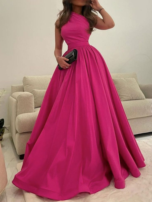 Simple one shoulder satin long prom dress satin long formal dress Y4615