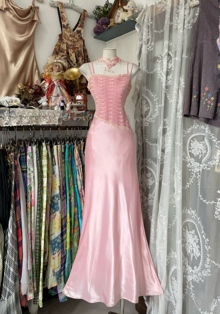 Chic Pink Spaghetti Straps Satin Mermaid Prom Evening Dress Y8104