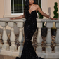 Black sequin prom dress, long mermaid prom dresses Y4134