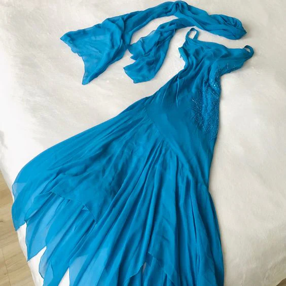 Gorgeous Blue Chiffon Mermaid Evening Dress,Long Prom Dress With Beaded Y8080