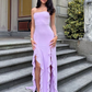 Fashion Lavender Strapless Prom Dress with Side Slits Y6237