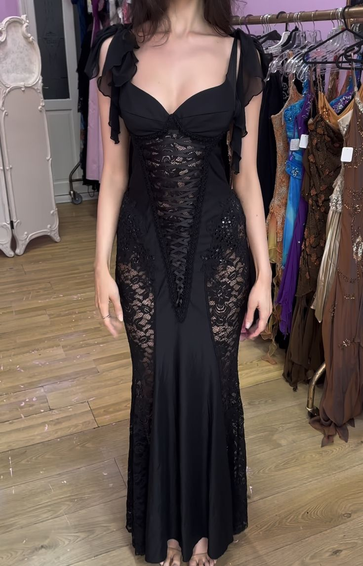 Sexy Black Lace Mermaid Evening Dress Long Prom Dress Y7821