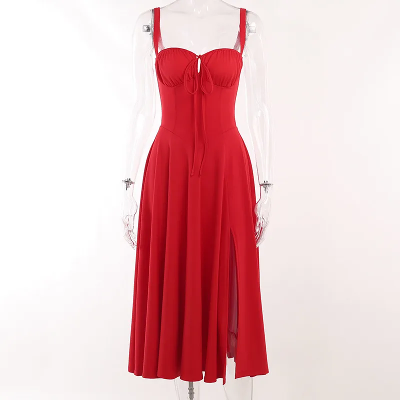 Red Vintage Sexy Romantic Dress High Waist Split Prom Dress  Y5060