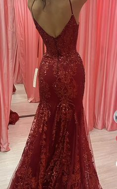 Charming Red Tulle Lace Mermaid Prom Dress Evening Gown Y7854