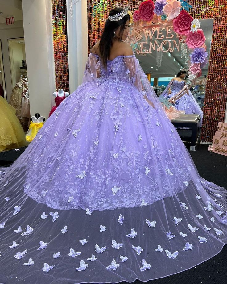 Purple Tulle Ball Gown With Butterflies,Sweet 16 Dress,Purple Princess –  Simplepromdress