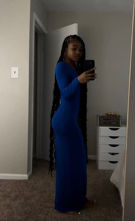 Royal Blue Long Sleeves Maxi Dress,Sexy Bodycon Evening Dress Y4099