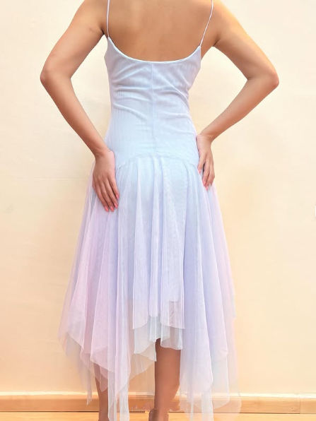 Lilac Tulle A Line Party Dress,Straps Homecoming Dress With Flowers Y8143