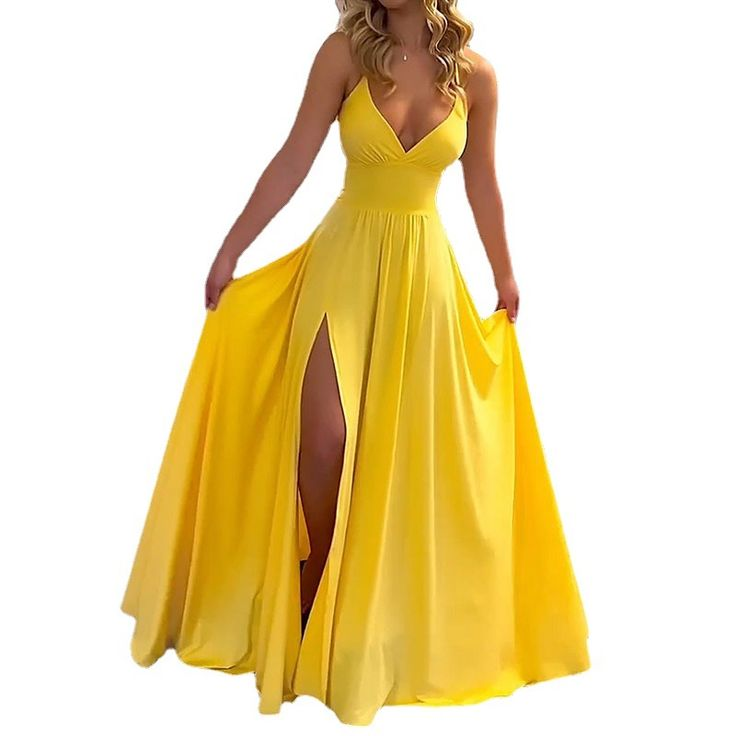 Yellow A-line V Neck Prom Dress,Yellow Bridesmaid Dress Y6074