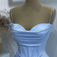 Blue Mermaid Long Evening Dresses Satin Spaghetti Strap Pleated Prom Gowns Women Wedding Party Gown Y4563