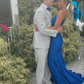 Shiny Blue Mermaid Prom Dress,Backless Prom Gown Y4124