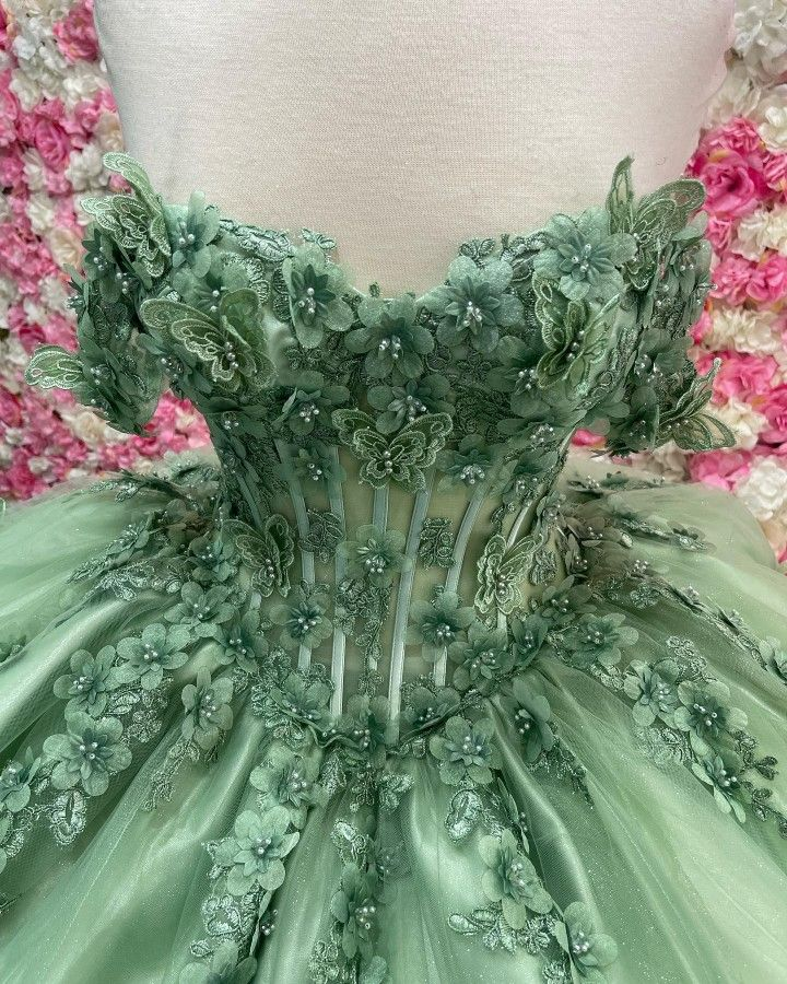 white and green quinceanera dresses