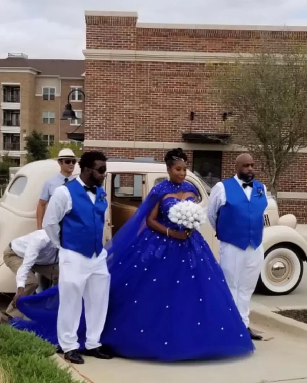 Royal Blue Tulle Ball Gown Prom Dress With Cape  S8255