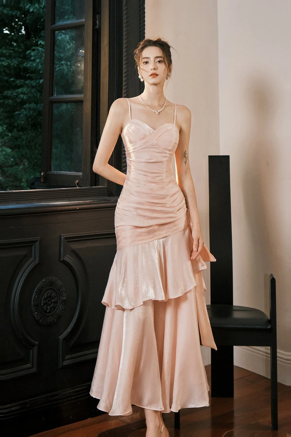 Sweet Pink Sweetheart Straps Mermaid Evening Dress, Satin Long Prom Dress Y8092