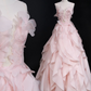 Dreamy Pink Ruffles Princess Dress,Pink Ball Gown Y1971