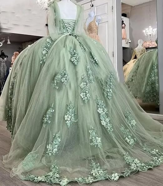 Beautiful Off the Shoulder Sexy Corset Sage Green Quince Dress Ball Gown Y1924