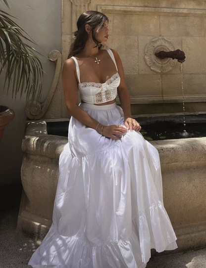 Elegant Two Piece White Prom Dress,White Formal Gown Y7038