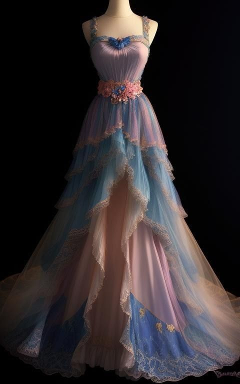 Fairy Colorful Tulle Lace Tiered Ball Gown Long Prom Dress Y7792