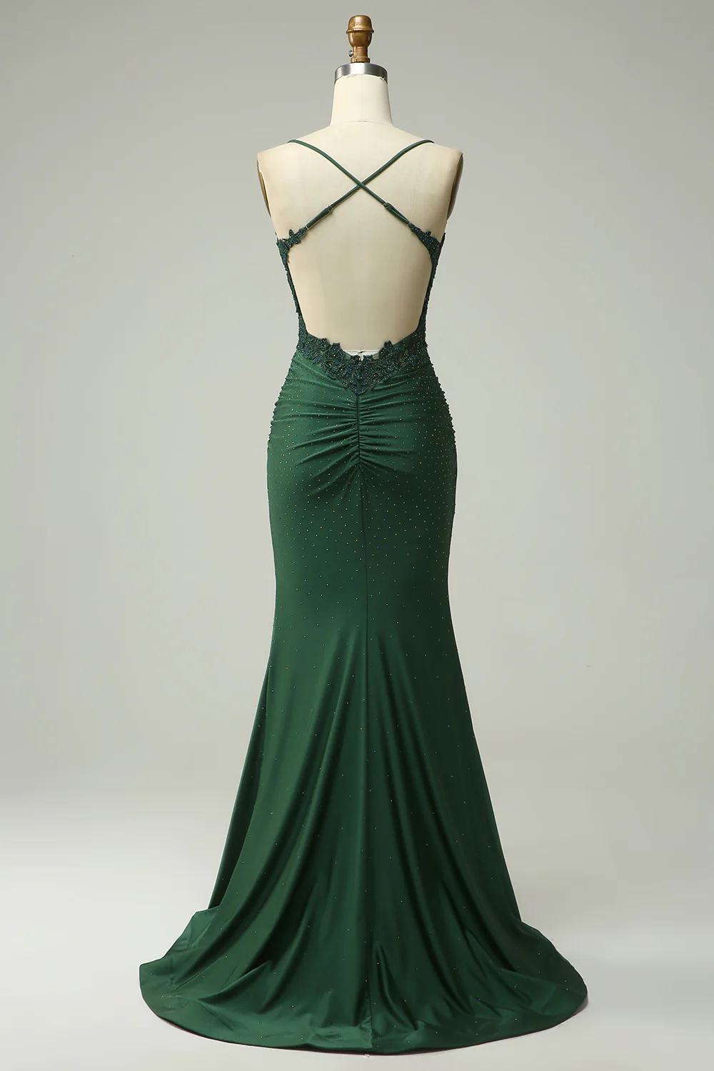 Mermaid Halter Dark Green Long Prom Dress with Appliques Beading Y2989