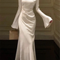 Women's O-Neck Satin Evening Dress,Simple White Cocktail Dress Y6894