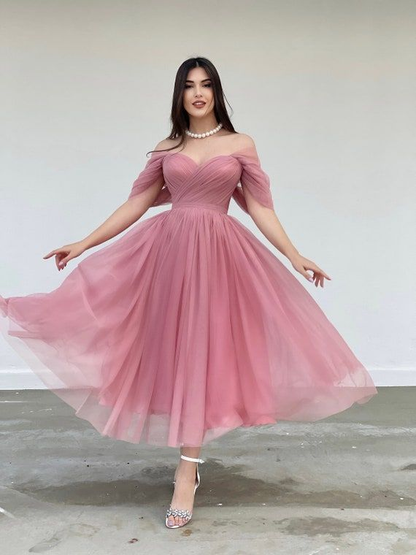 Powder Pink Tulle Dress, Engagement Dress,Corset Dress, Cocktail Dress, Evening Dress Y4775